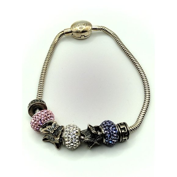 Sterling Silver MEMORIES Sliding Charms Snake Bracelet 8.25" - Picture 1 of 6